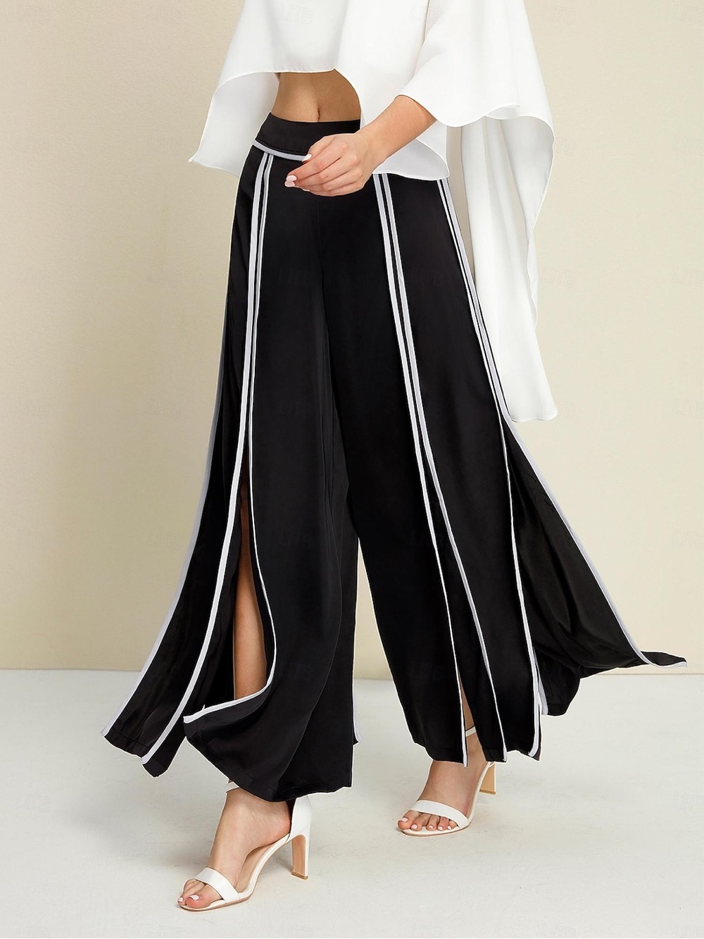 Storets Black White Split Wide Leg Pants Small